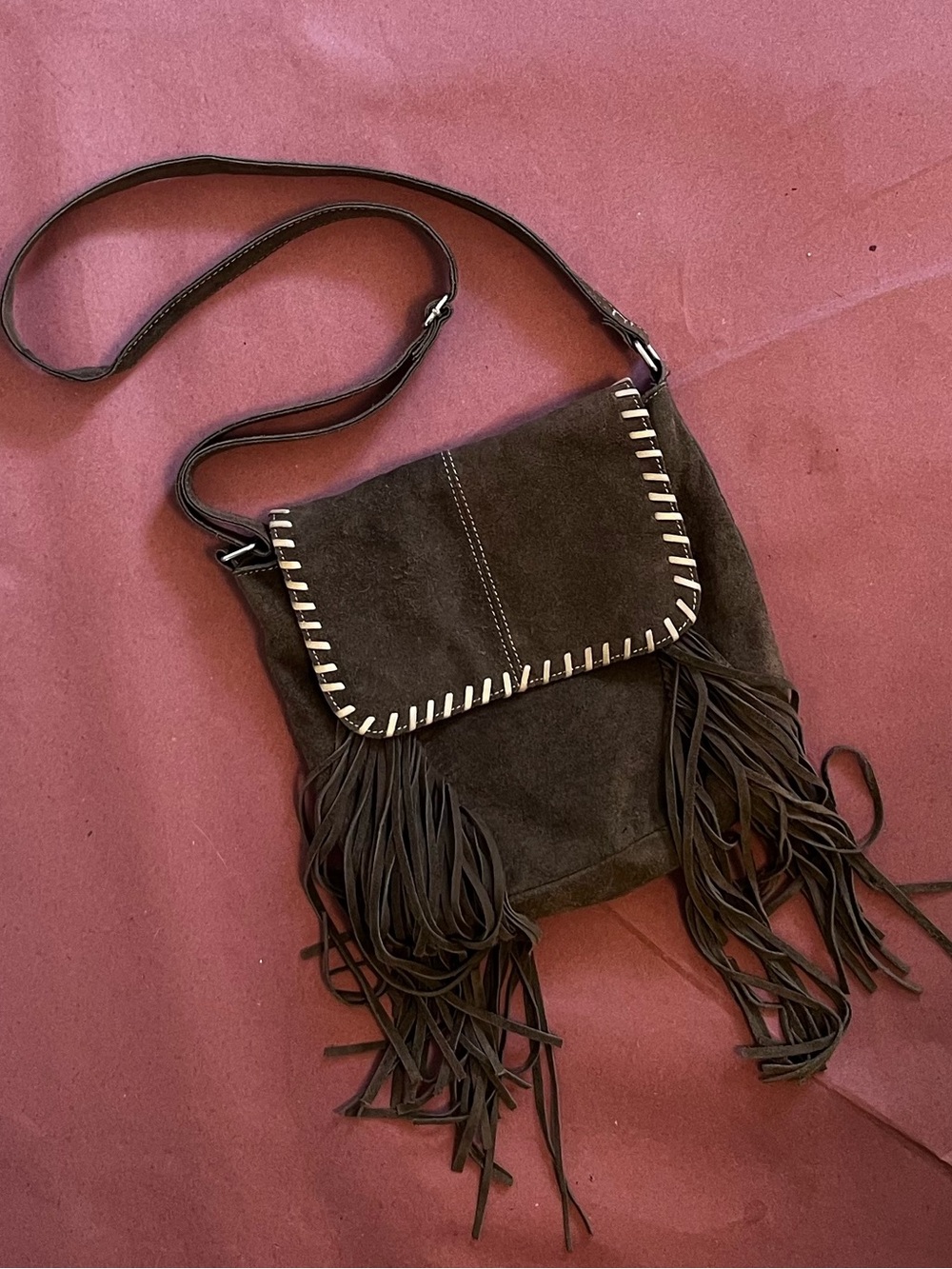 Suede Fringe Earthbound Trading Co. Crossbody Bag - Dark Brown